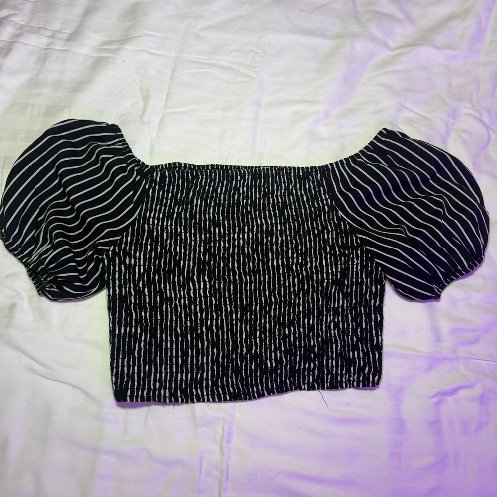 Black and White Striped Women's Top